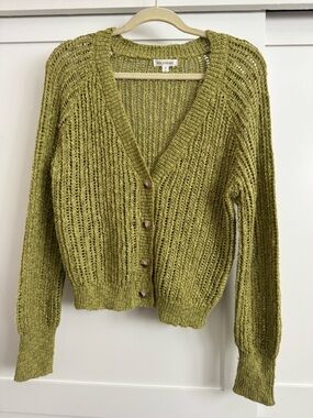 Blu Pepper Olive Open-Knit V-Neck Button Cardigan